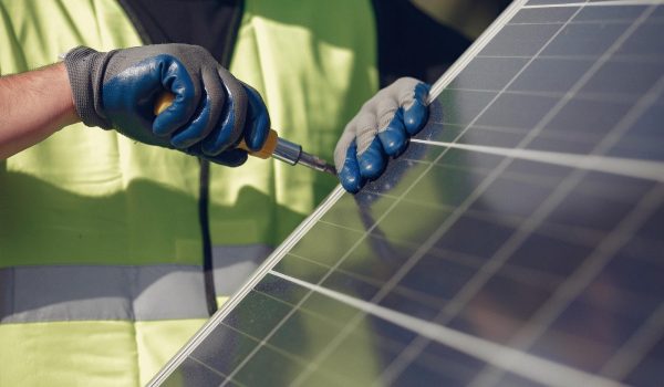 Solar panels on a building rooftop